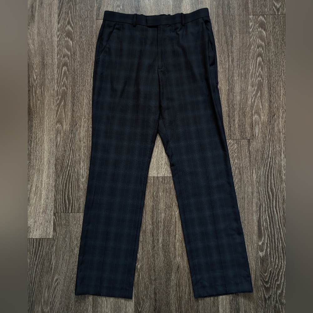 Perry Ellis Modern Fit Navy Plaid Dress Pants 32x32 | Office / Business